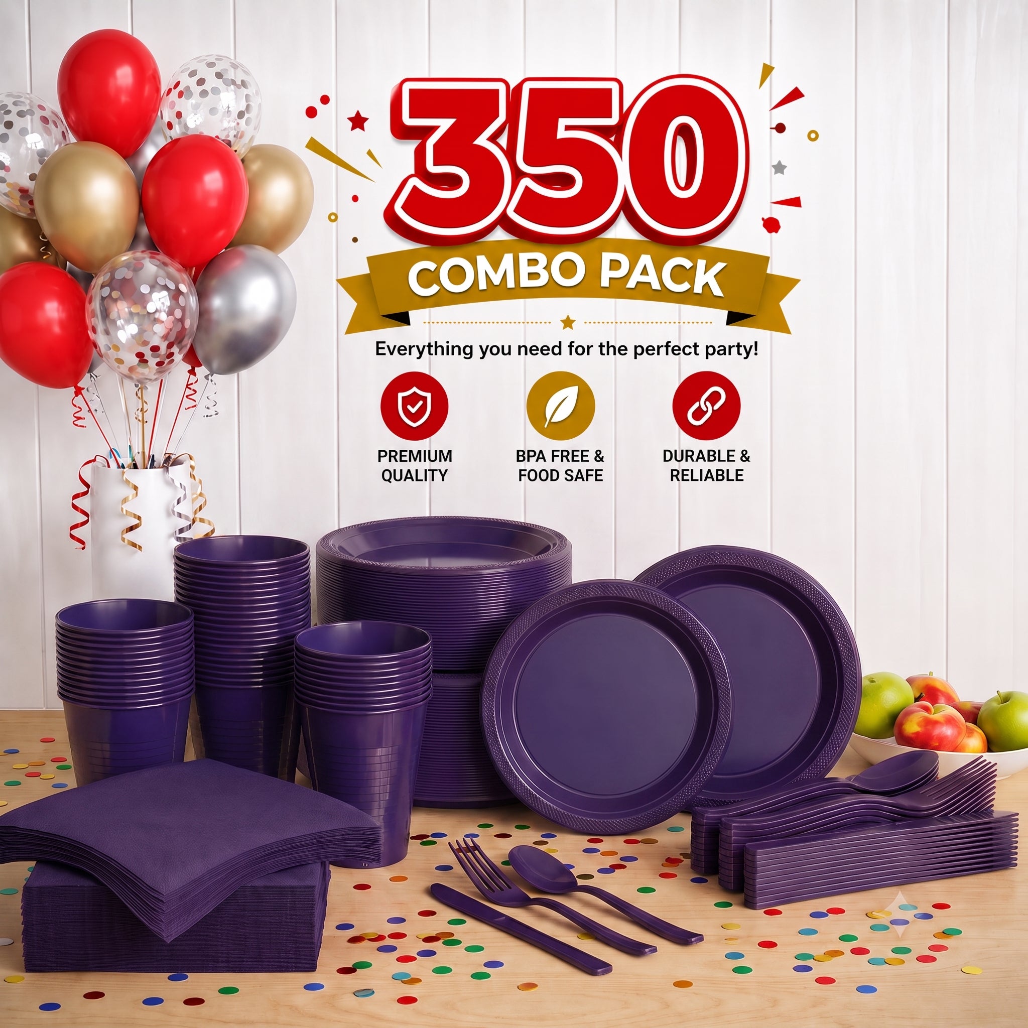 350 Pcs Navy Blue Disposable Tableware Set