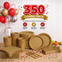 350 Pcs Gold Plastic Disposable Tableware Set