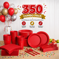 350 Pcs Red Plastic Disposable Tableware Set