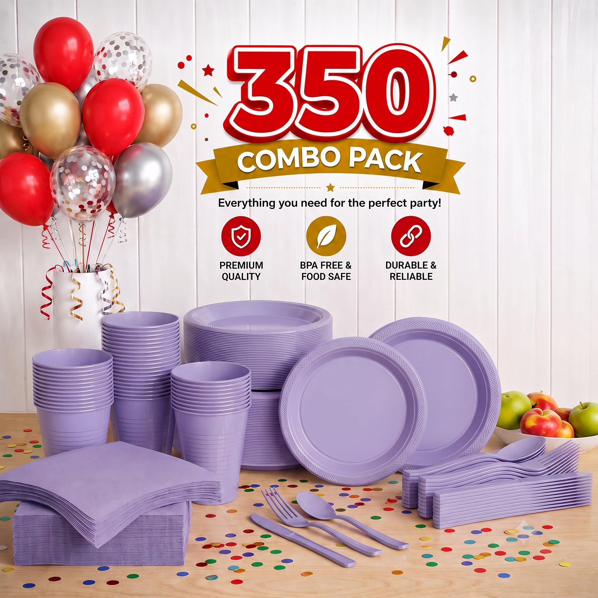 350 Pcs Lavender Plastic Disposable Tableware Set