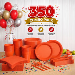 350 Pcs Orange Plastic Disposable Tableware Set