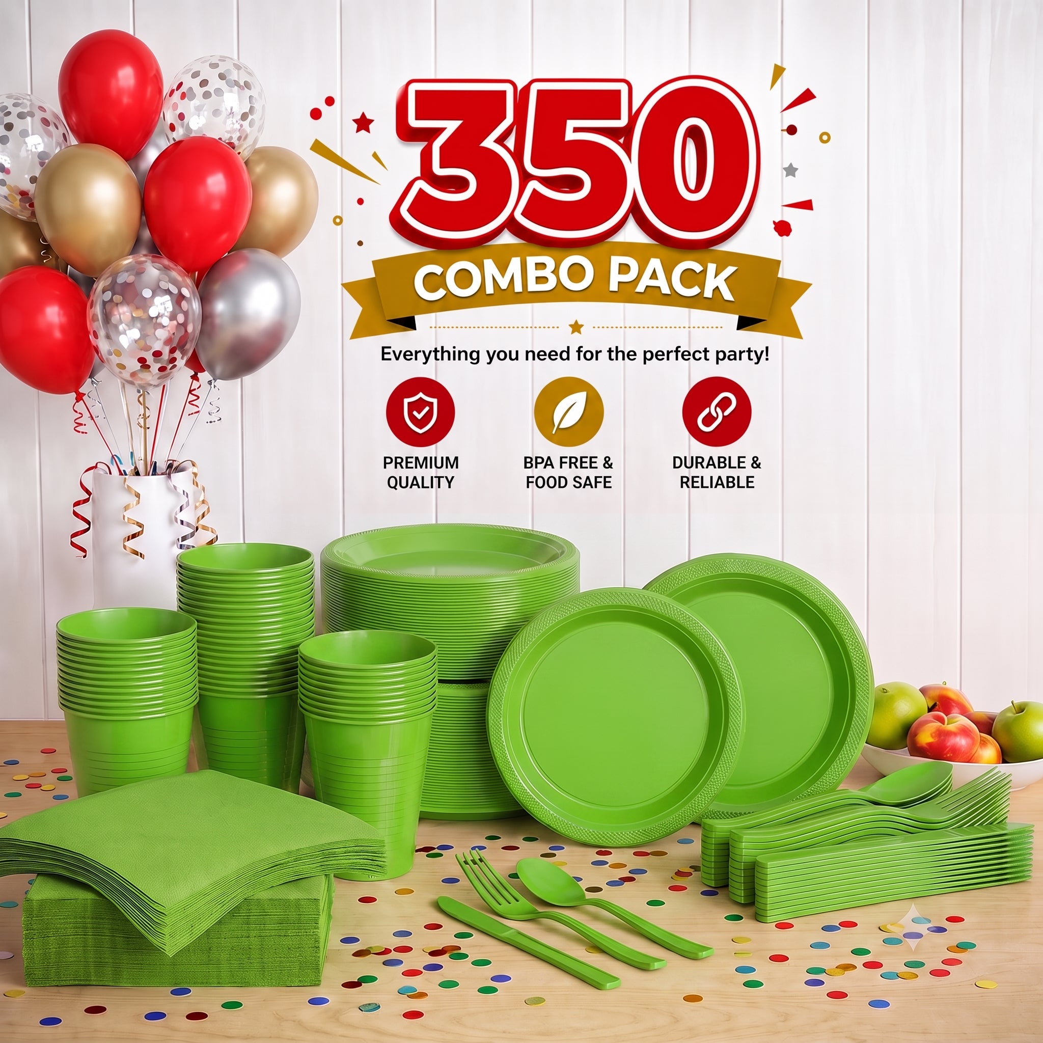 350 Pcs Lime Green Plastic Disposable Tableware Set