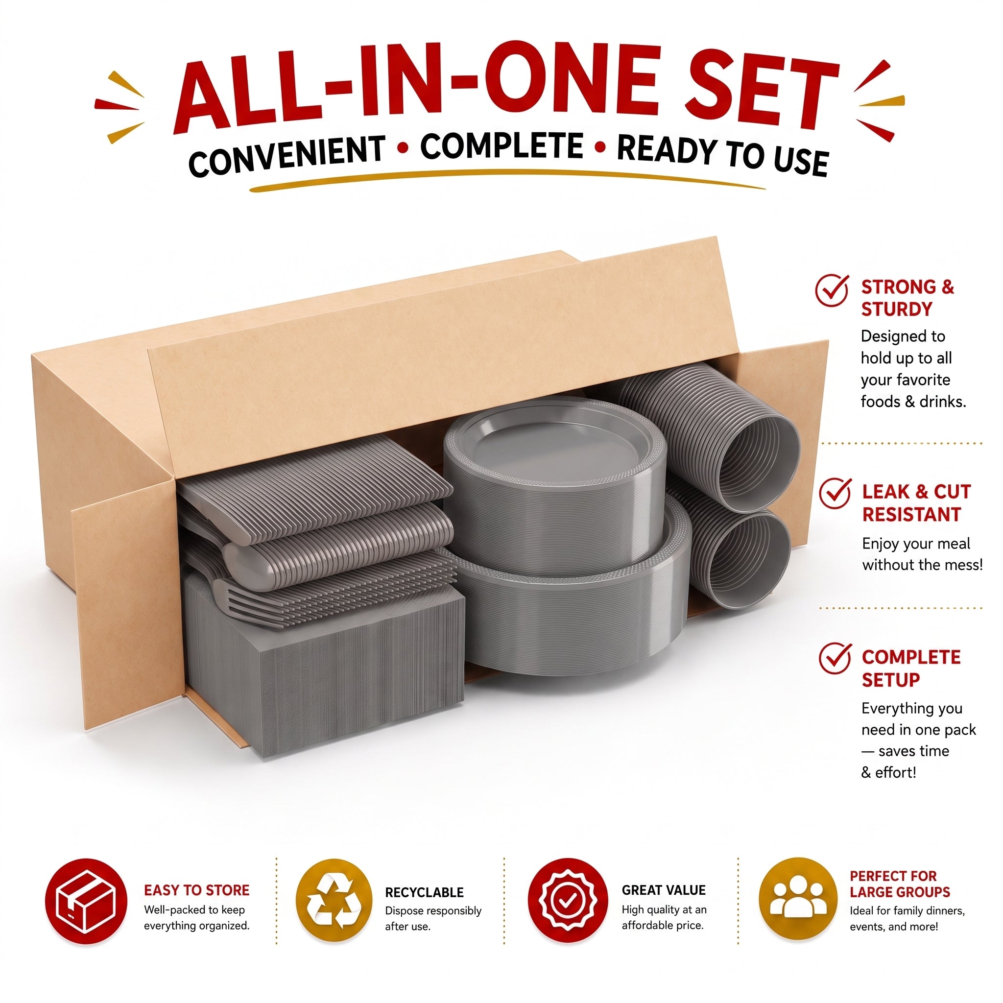 350 Solid Color Tableware Combo | silver