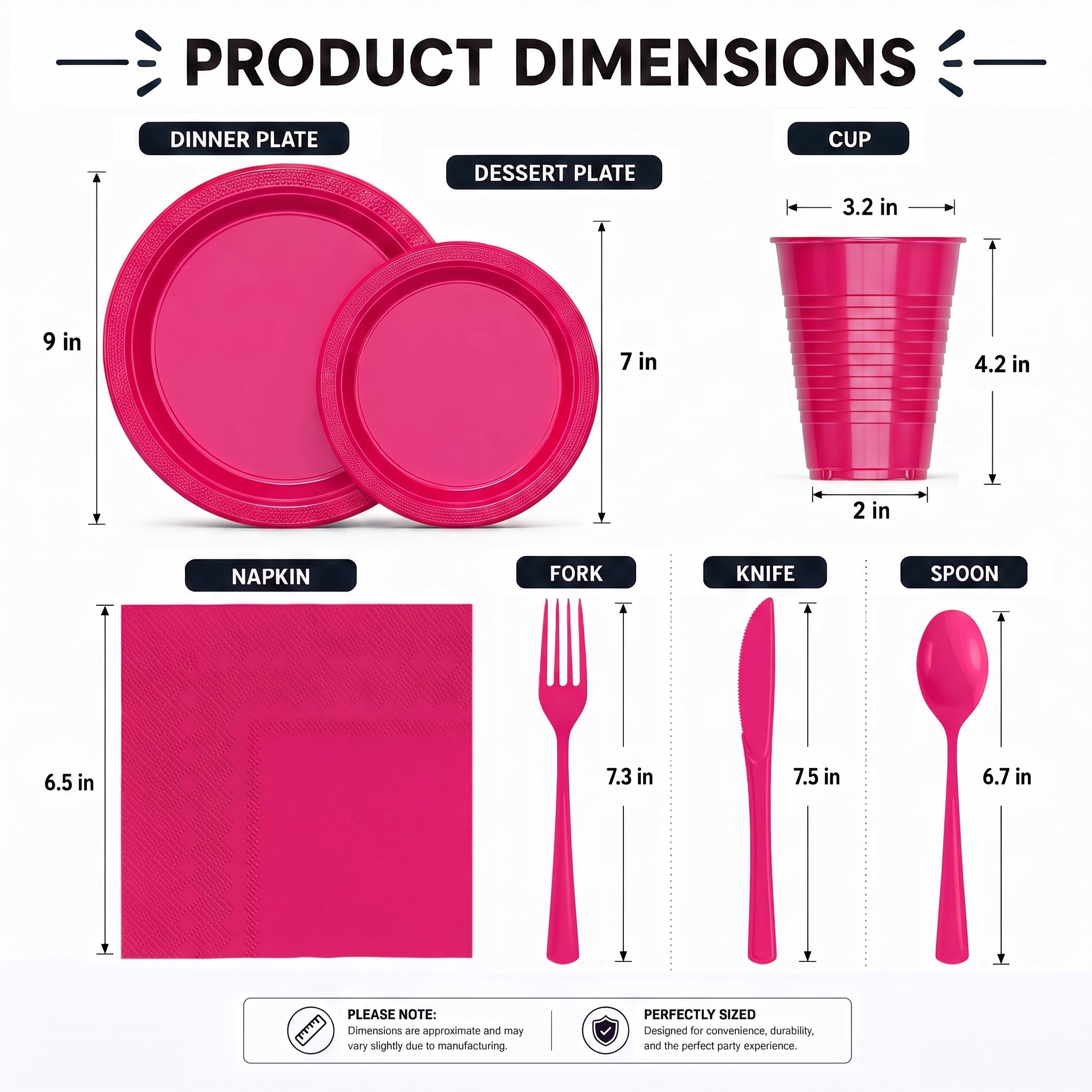 350 Pcs Cerise Plastic Disposable Tableware Set