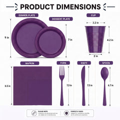 350 Pcs Purple Plastic Disposable Tableware Set