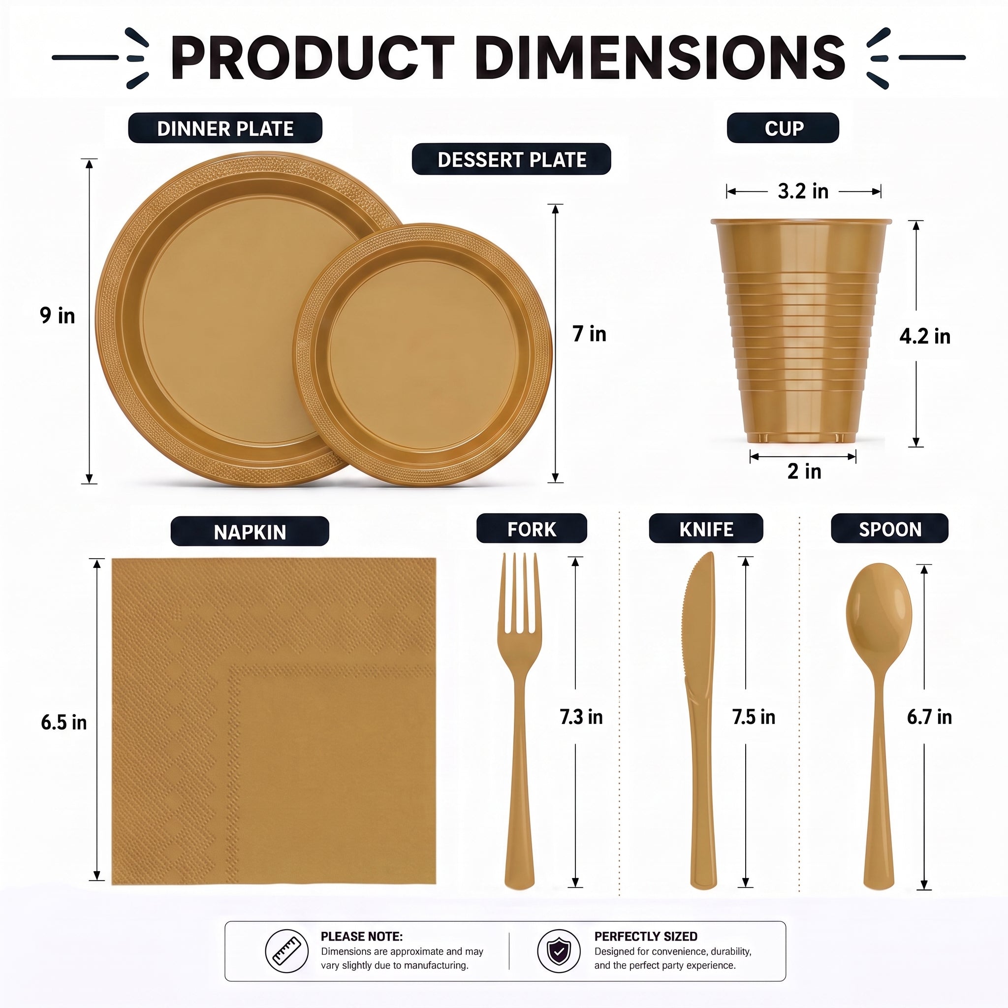 350 Pcs Gold Plastic Disposable Tableware Set