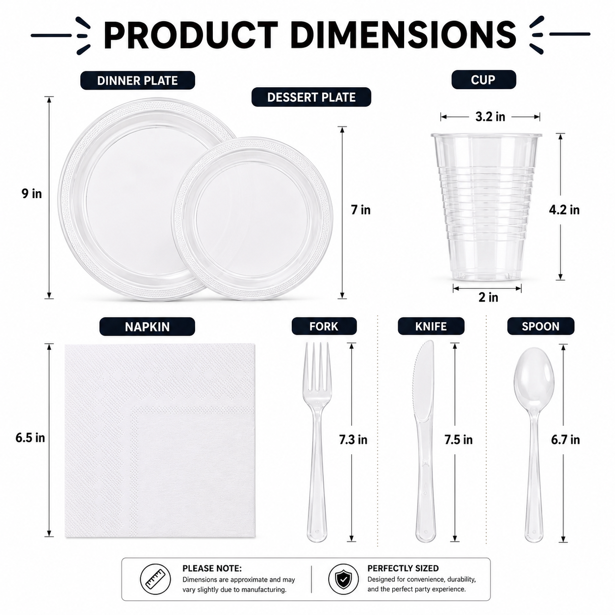 350 Pcs Clear Plastic Disposable Tableware Set