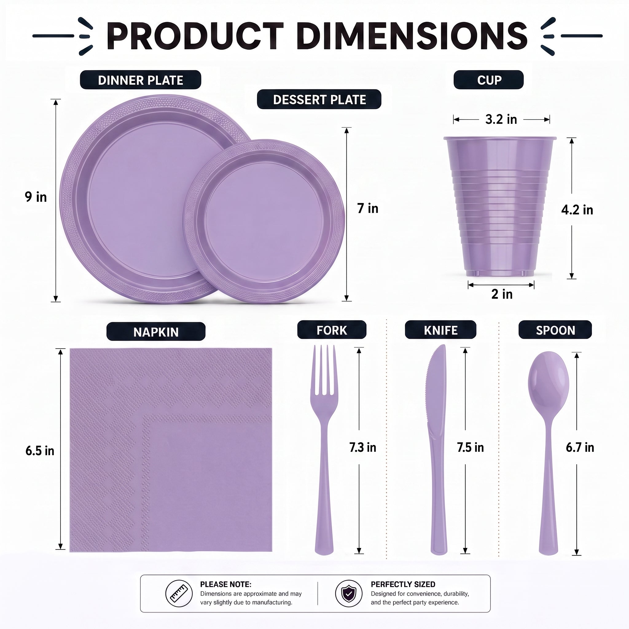 350 Pcs Lavender Plastic Disposable Tableware Set