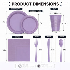 350 Pcs Lavender Plastic Disposable Tableware Set