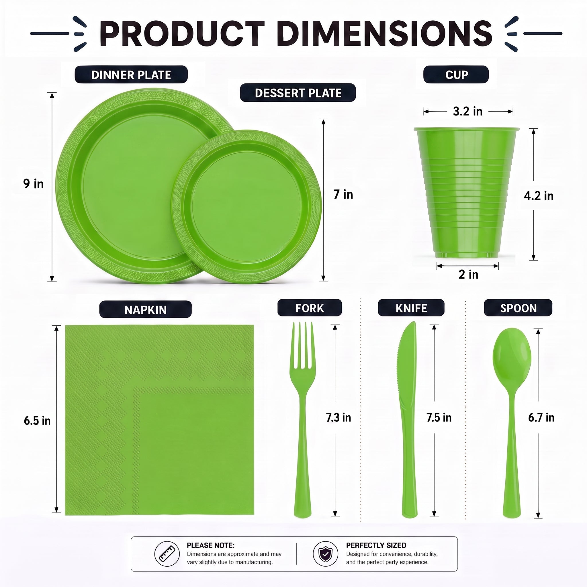 350 Pcs Lime Green Plastic Disposable Tableware Set