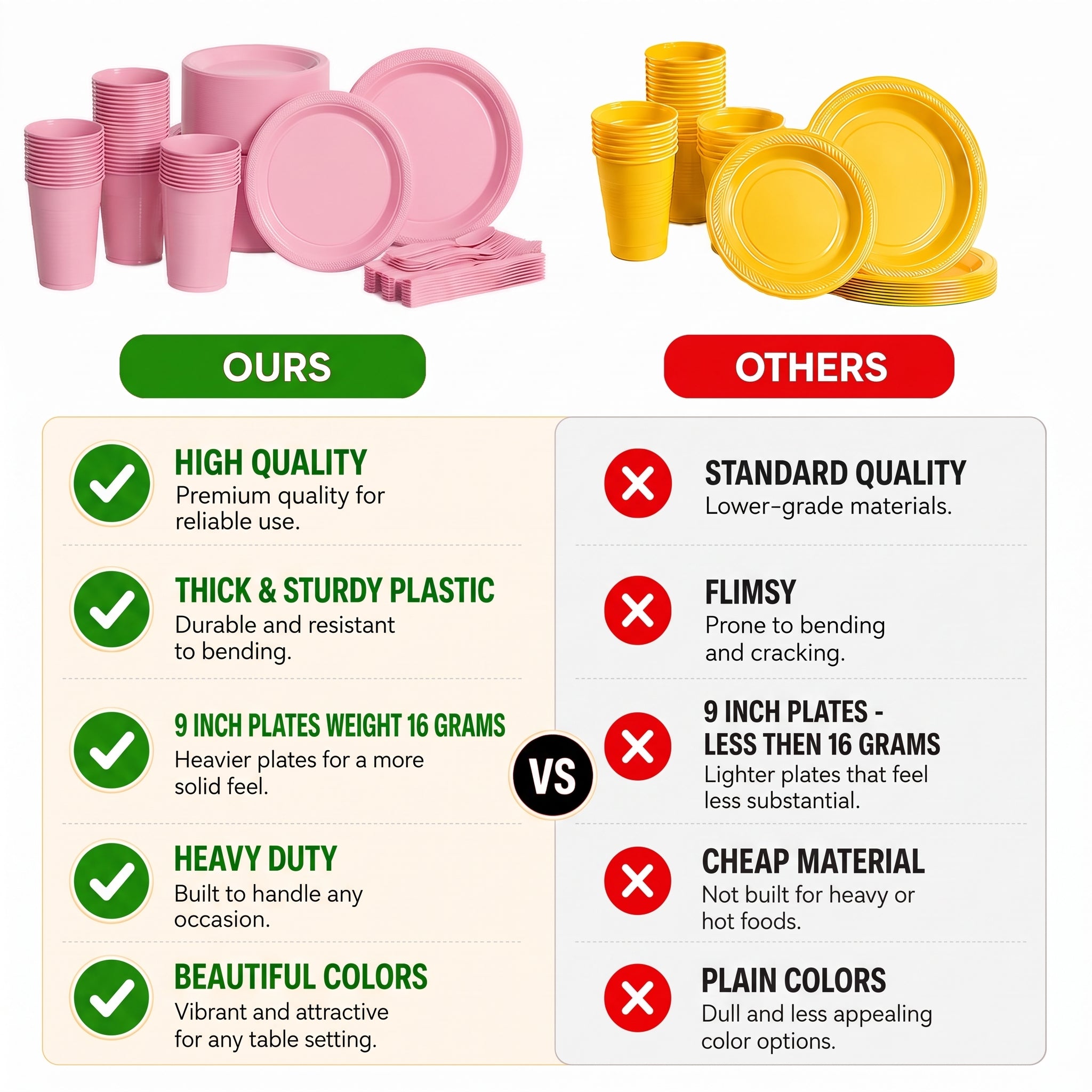 350 Pcs Pink Plastic Disposable Tableware Set