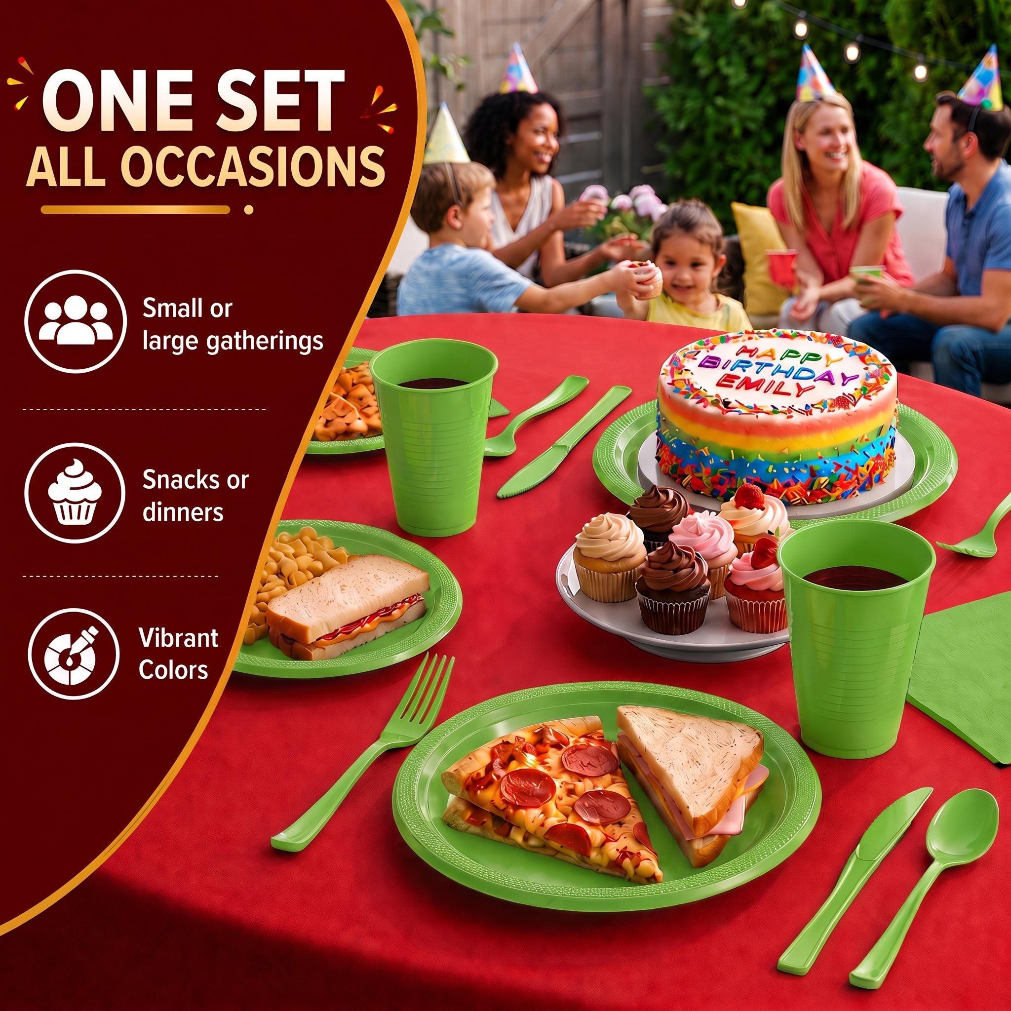 350 Pcs Lime Green Plastic Disposable Tableware Set