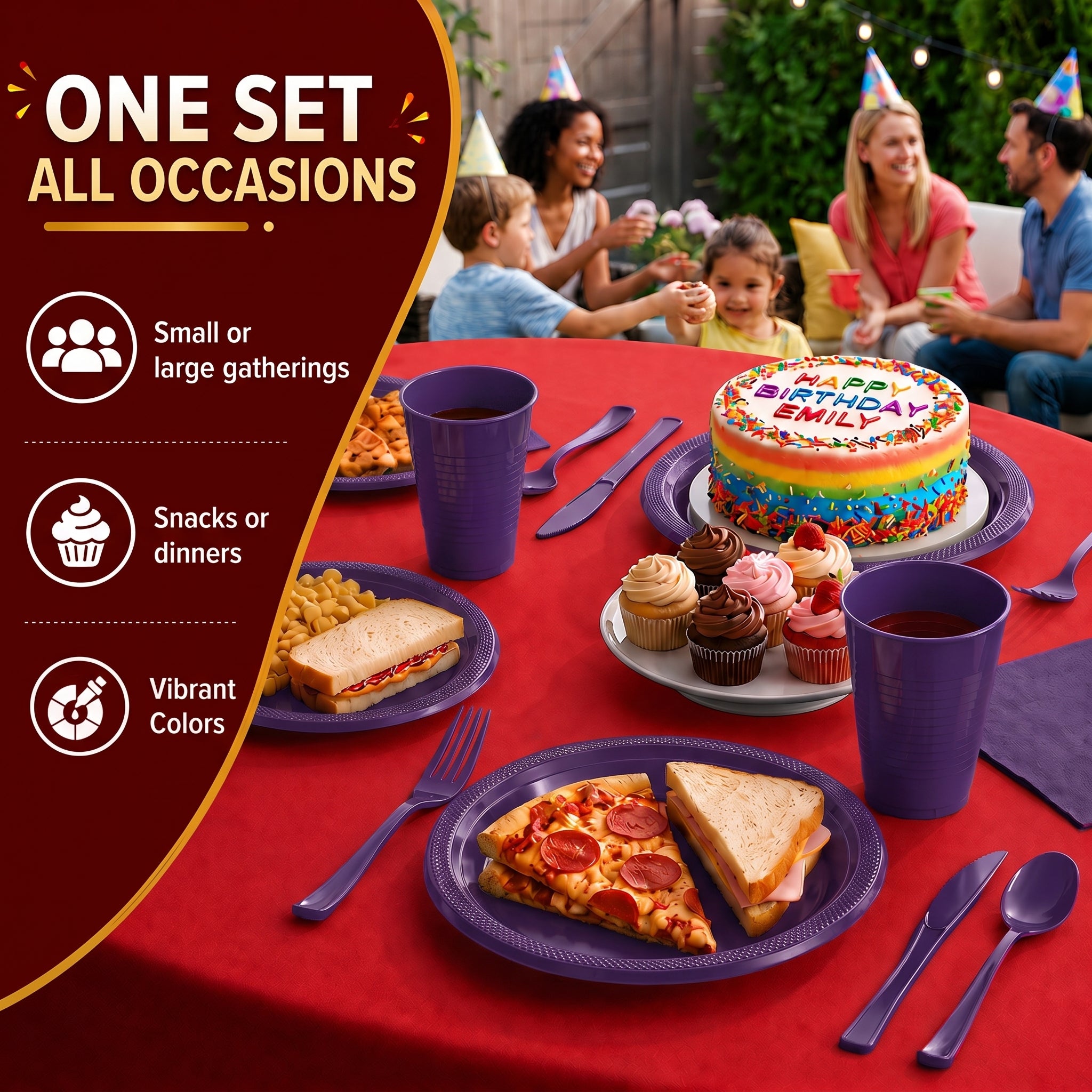 350 Pcs Purple Plastic Disposable Tableware Set