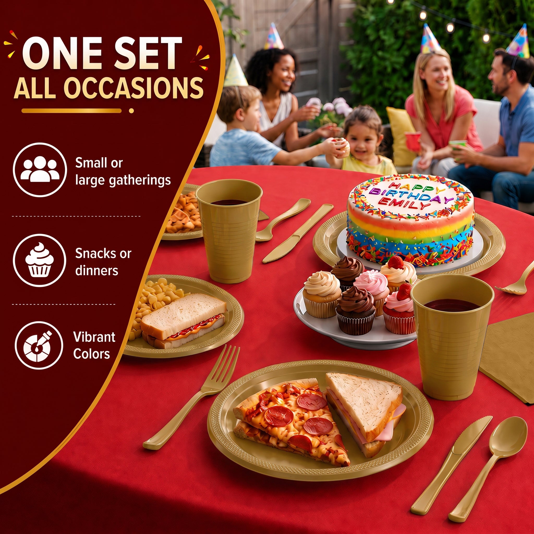 350 Pcs Gold Plastic Disposable Tableware Set