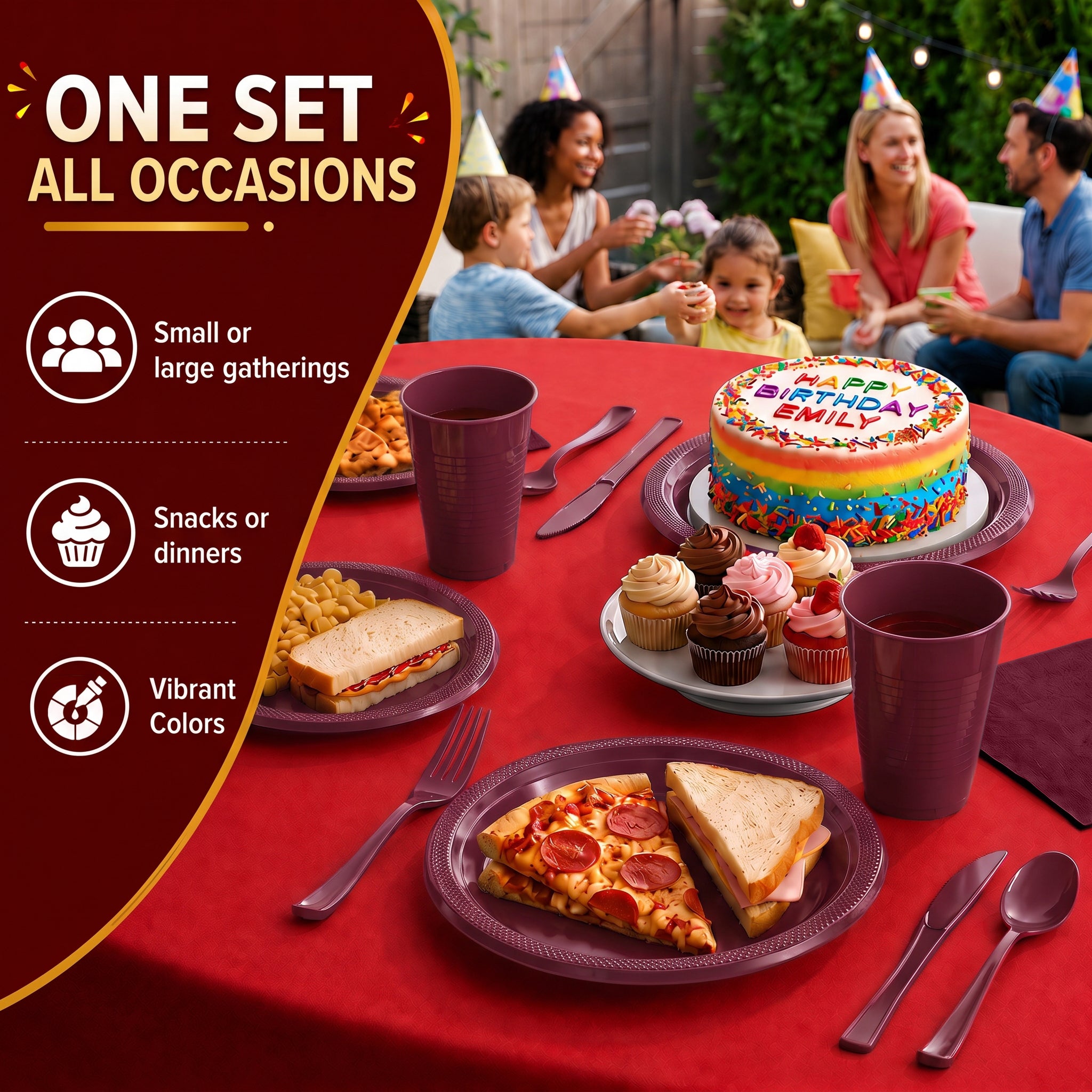 350 Piece Combo Set | Service For 50 | Burgundy