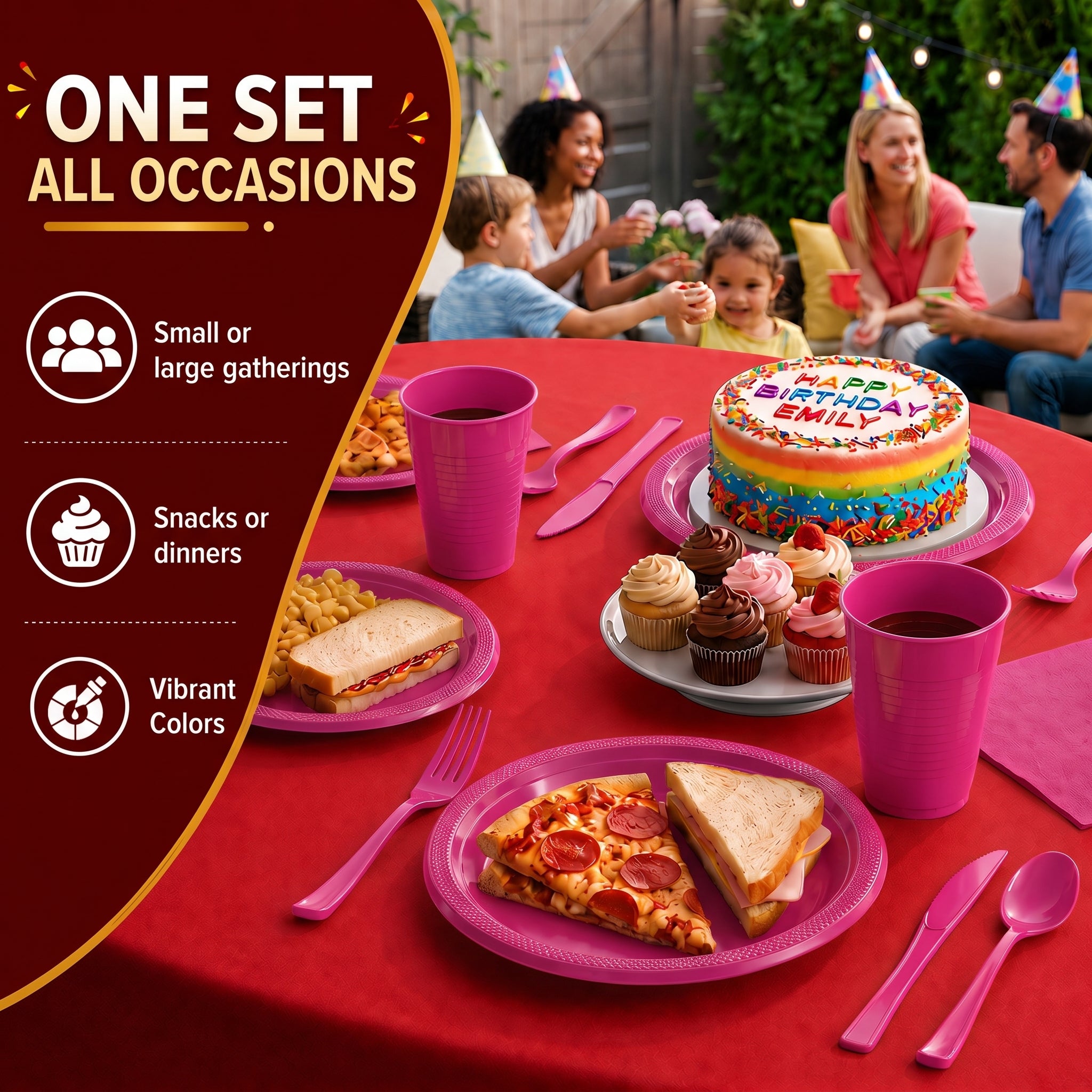 350 Pcs Cerise Plastic Disposable Tableware Set