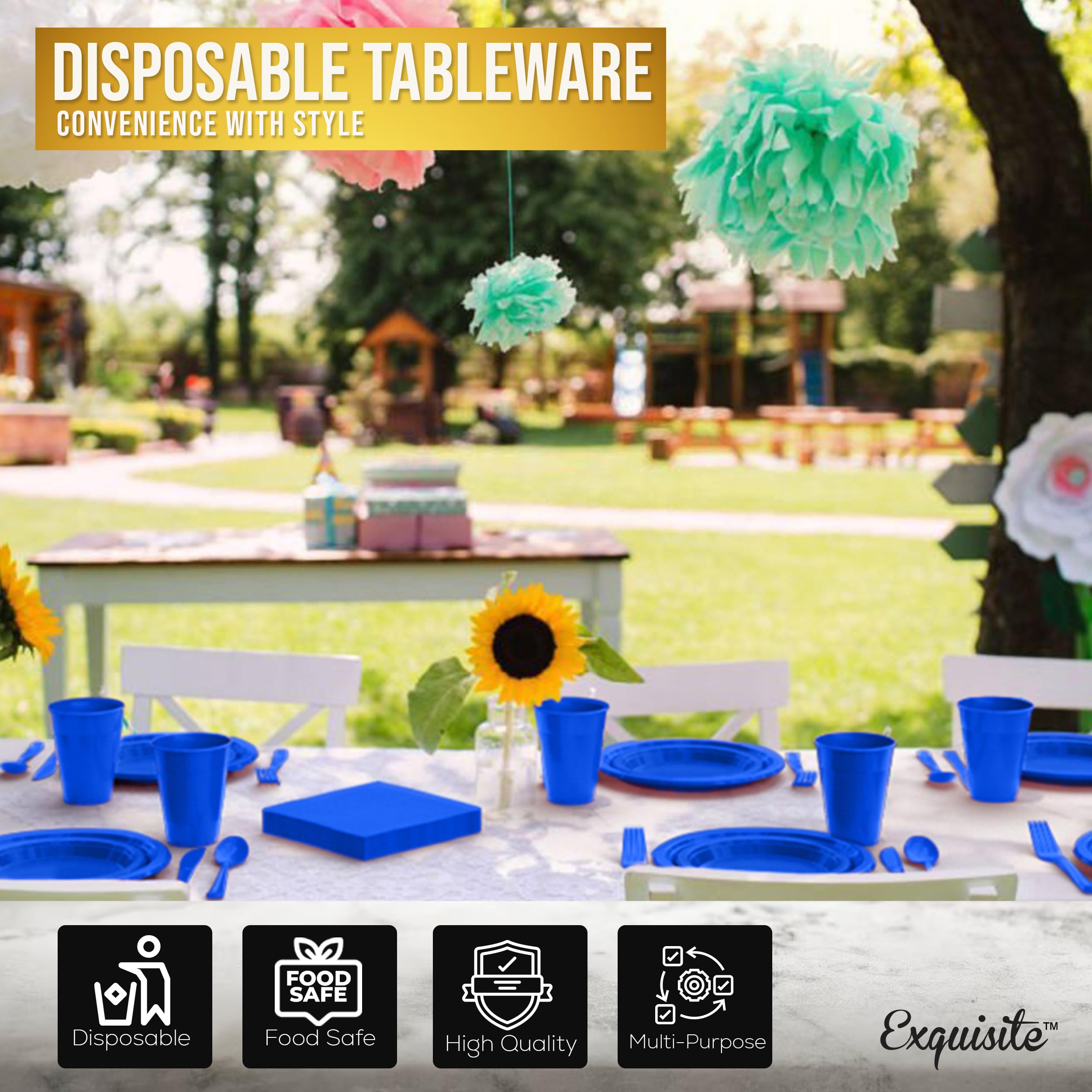 350 Pcs Dark Blue Plastic Disposable Tableware Set