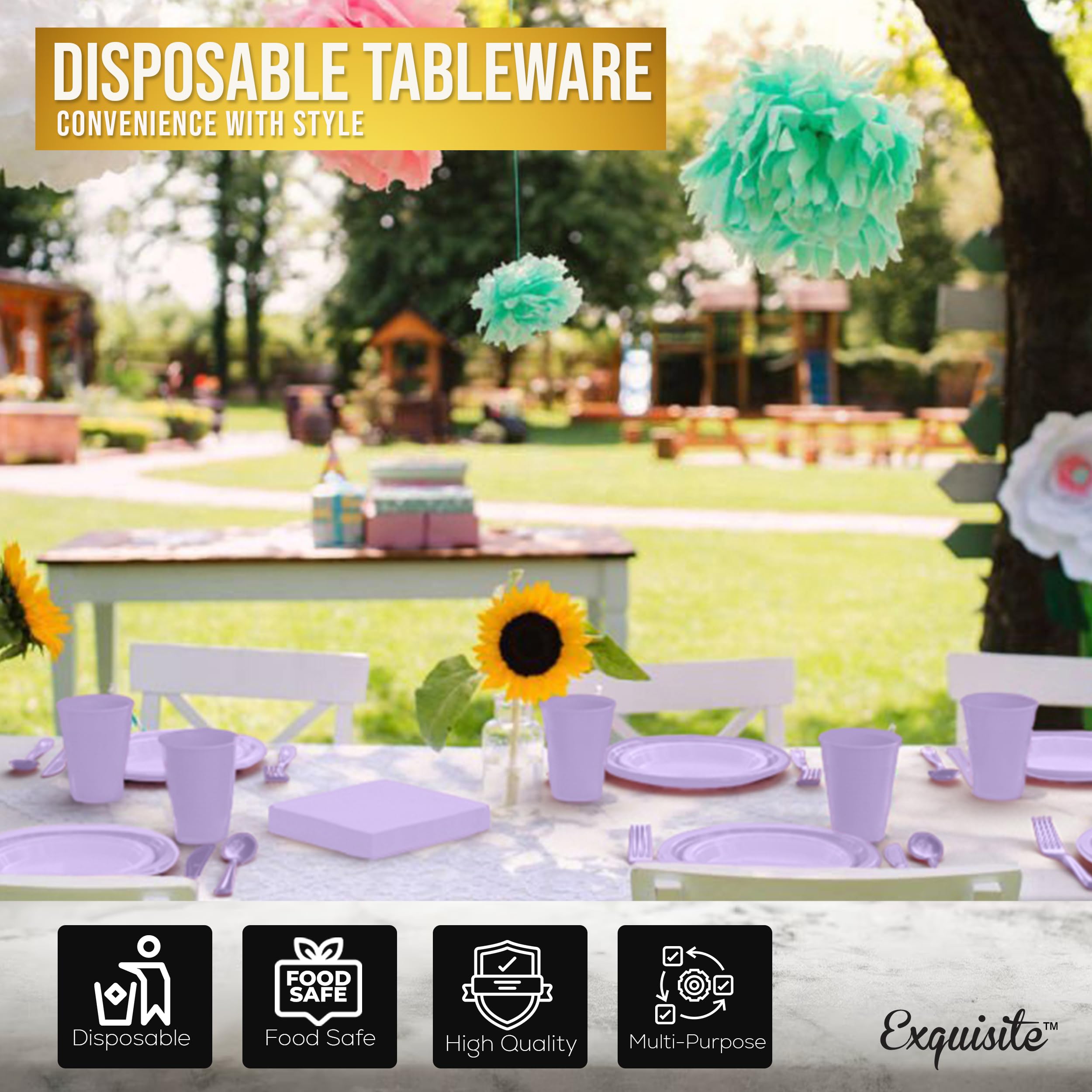 350 Pcs Lavender Plastic Disposable Tableware Set