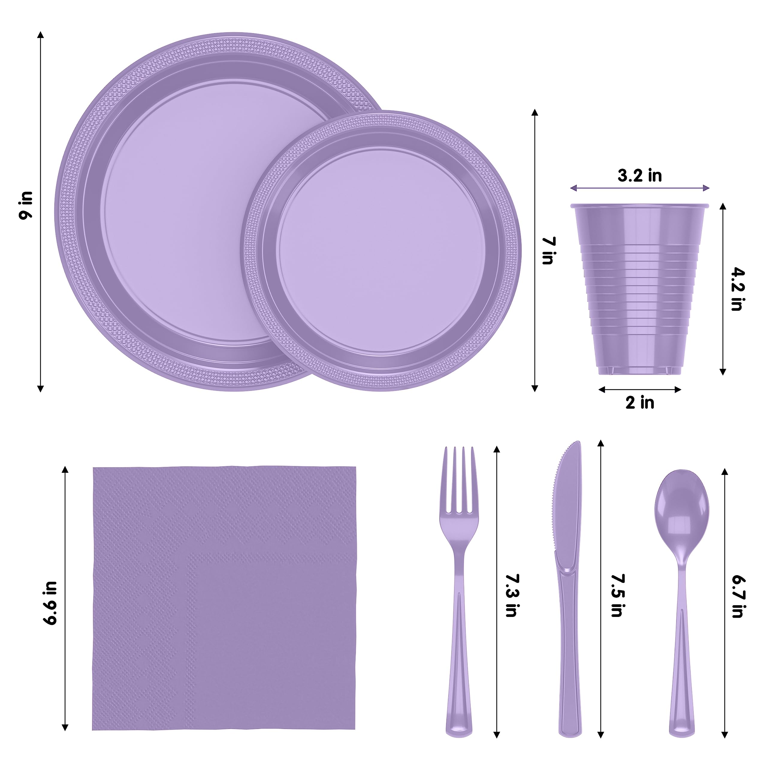 350 Pcs Lavender Plastic Disposable Tableware Set