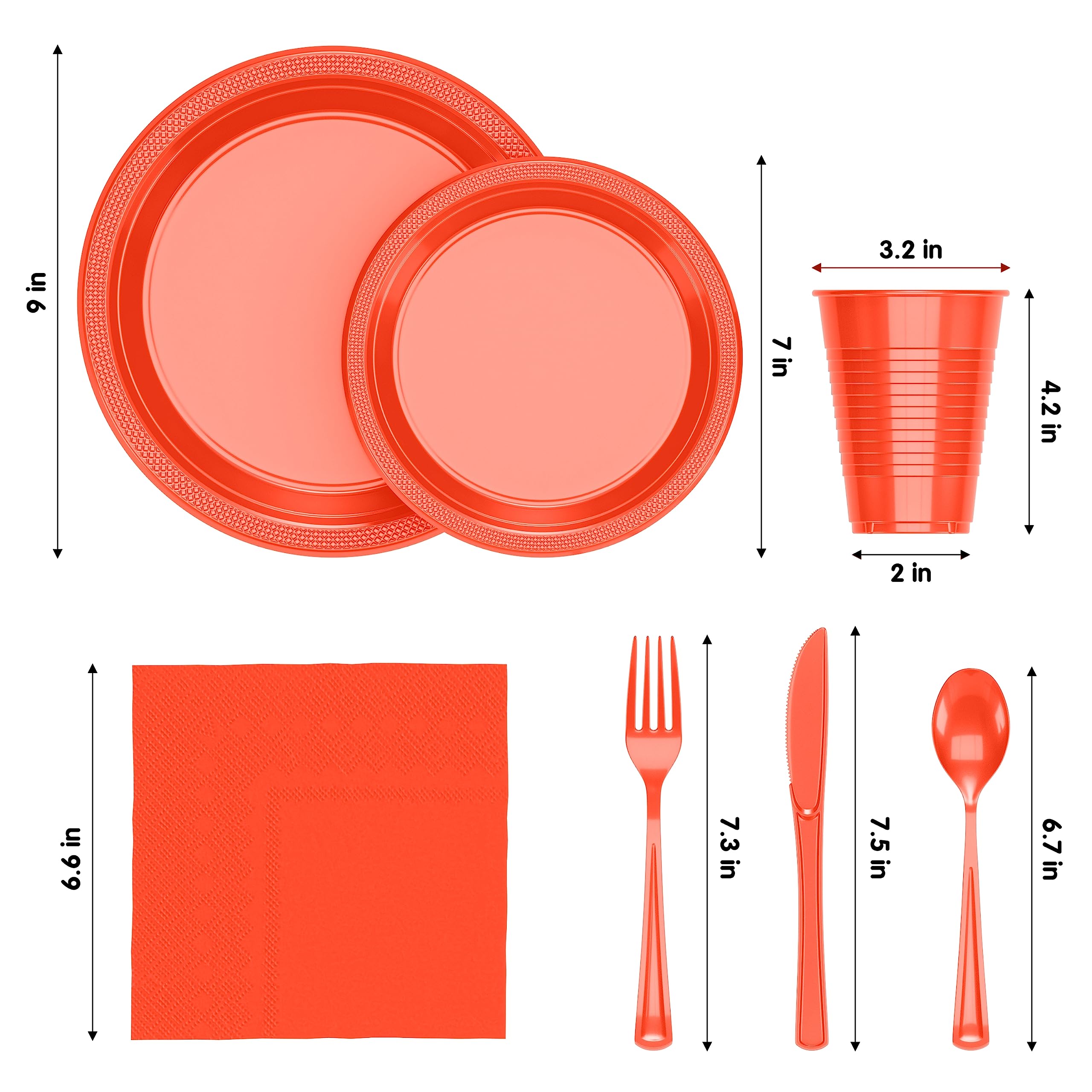 350 Pcs Orange Plastic Disposable Tableware Set