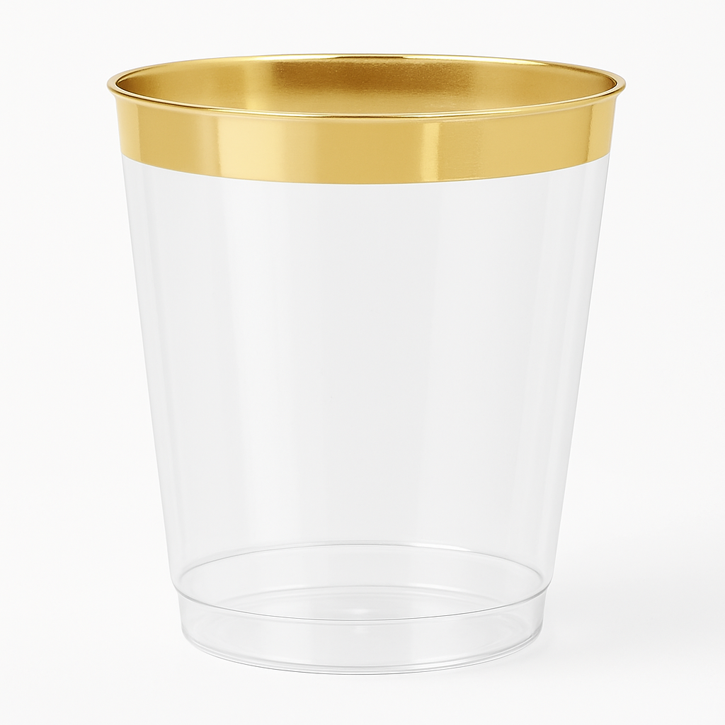 Elegant Gold Trim Plastic Tumblers - 10 oz, 20 Pack