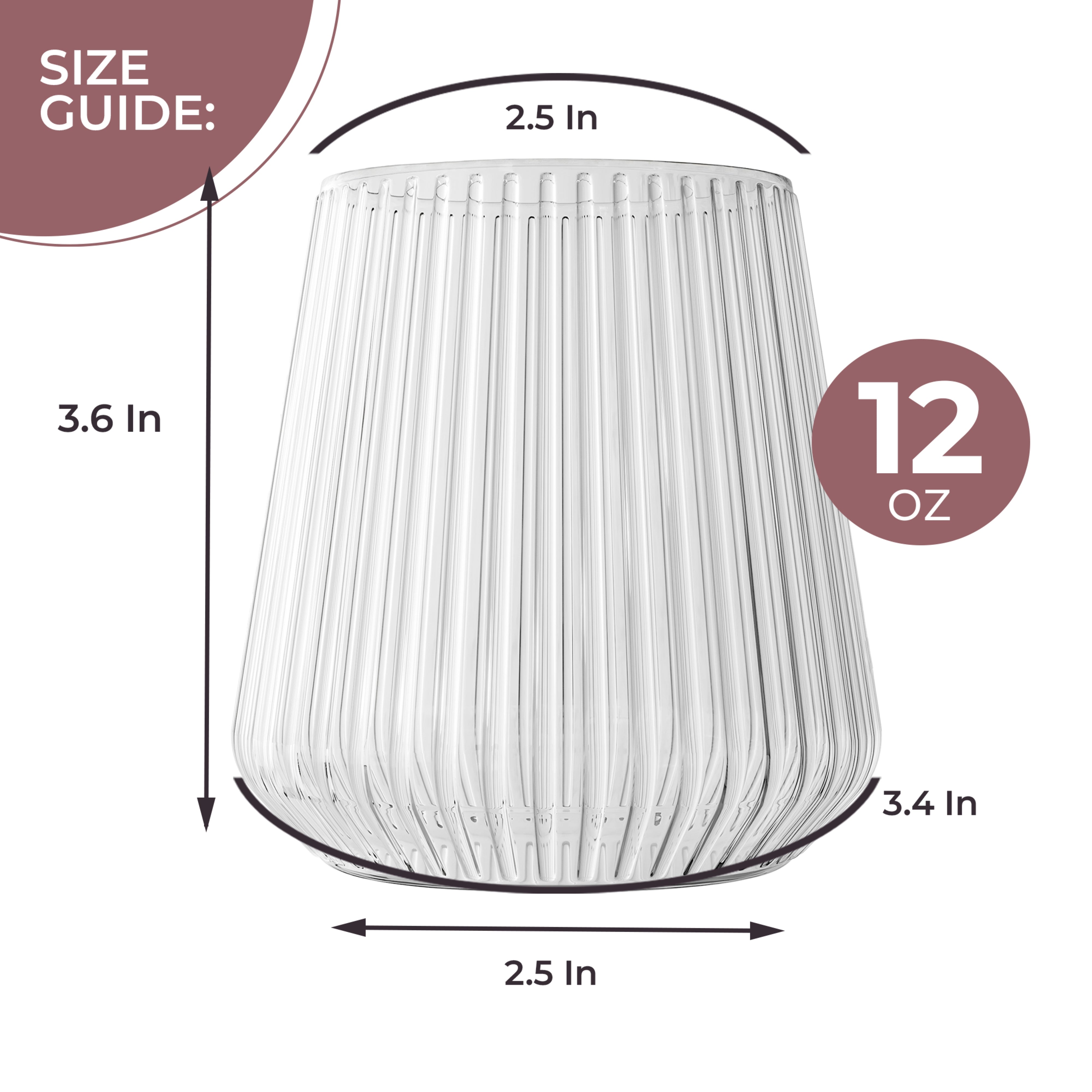 12 Oz. Stemless Ridged Wine Tumbler 24 Count | Clear