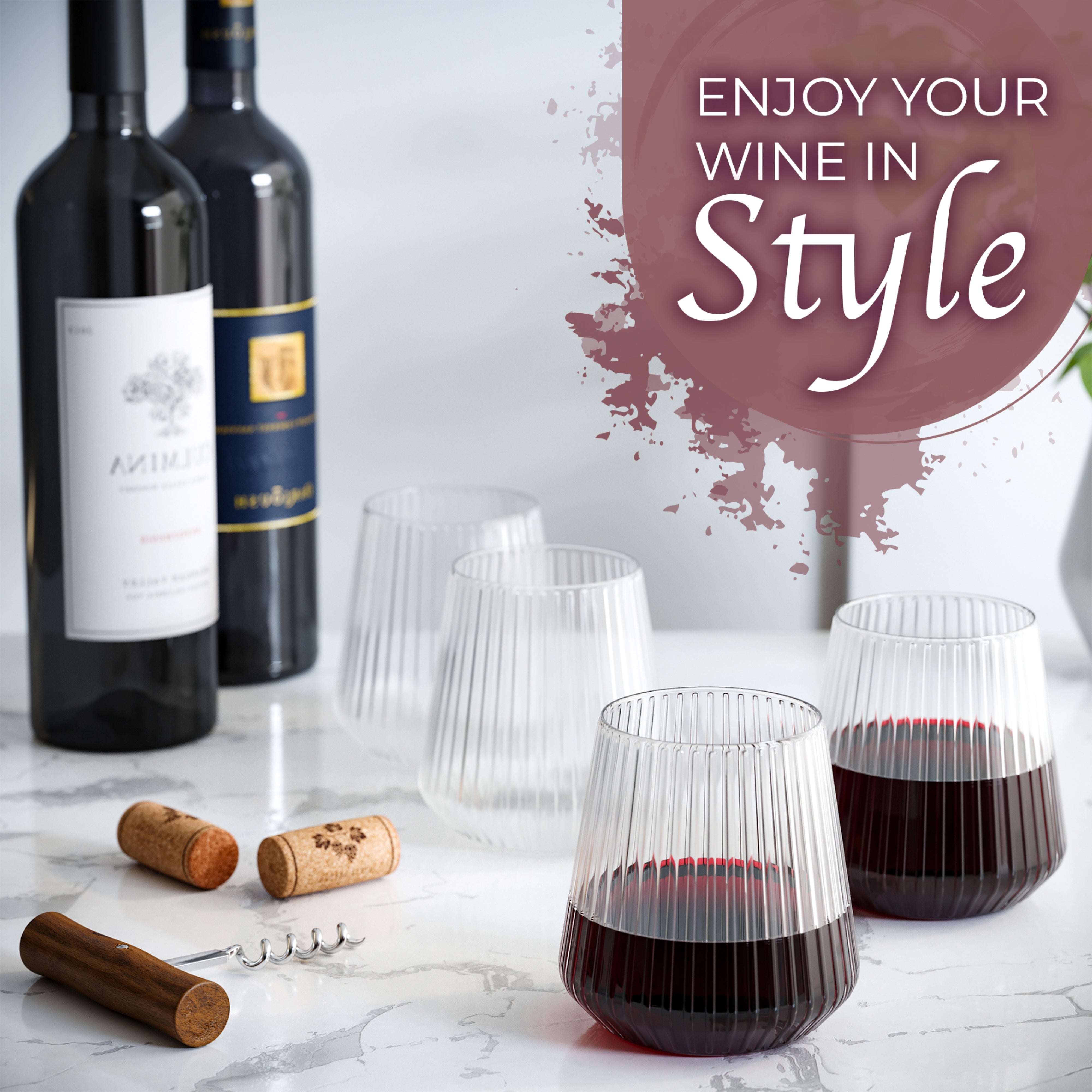 12 Oz. Stemless Ridged Wine Tumbler 24 Count | Clear