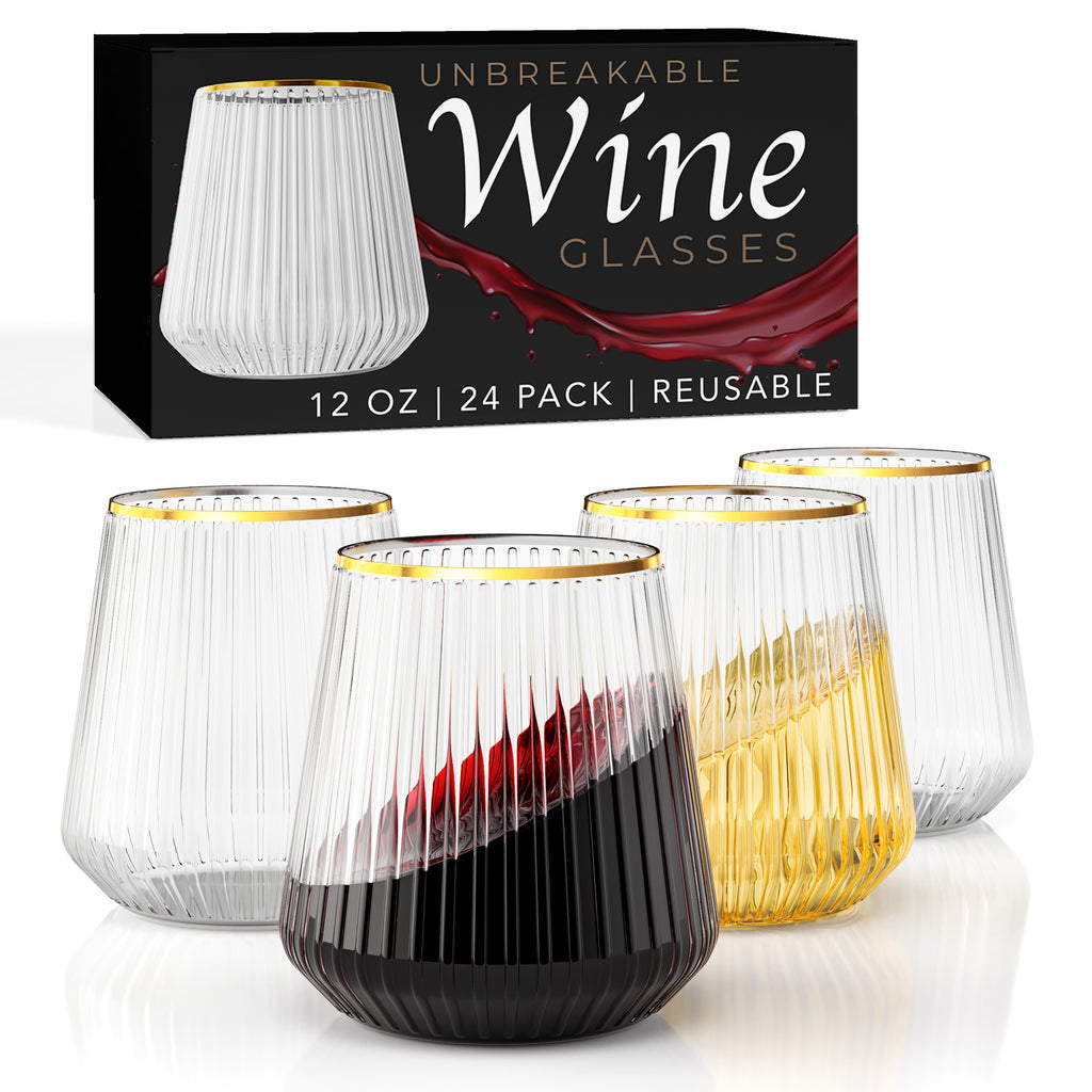 12 Oz. Stemless Ridged Wine Tumbler 24 Count