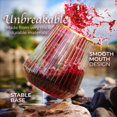 12 Oz. Stemless Ridged Wine Tumbler 24 Count | Clear/Gold