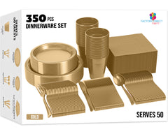 350 Pcs Gold Plastic Disposable Tableware Set