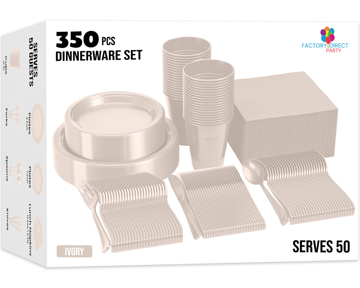 350 Pcs Ivory Plastic Disposable Tableware Set