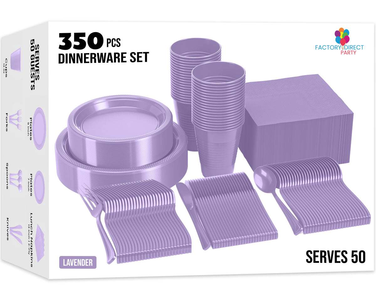 350 Pcs Lavender Plastic Disposable Tableware Set