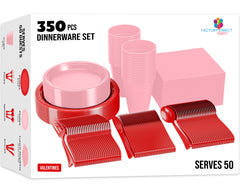 350 Pcs Valentines Day Plastic Disposable Tableware Set