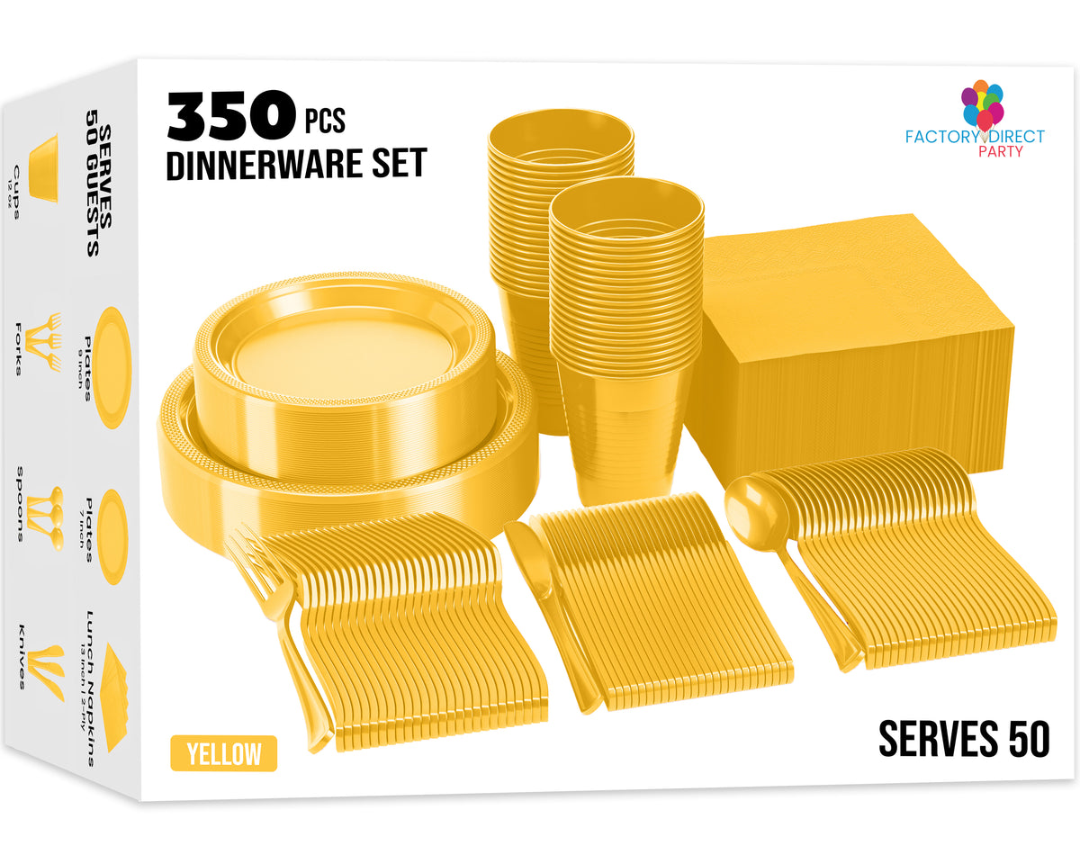 350 Pcs Yellow Disposable Tableware Set