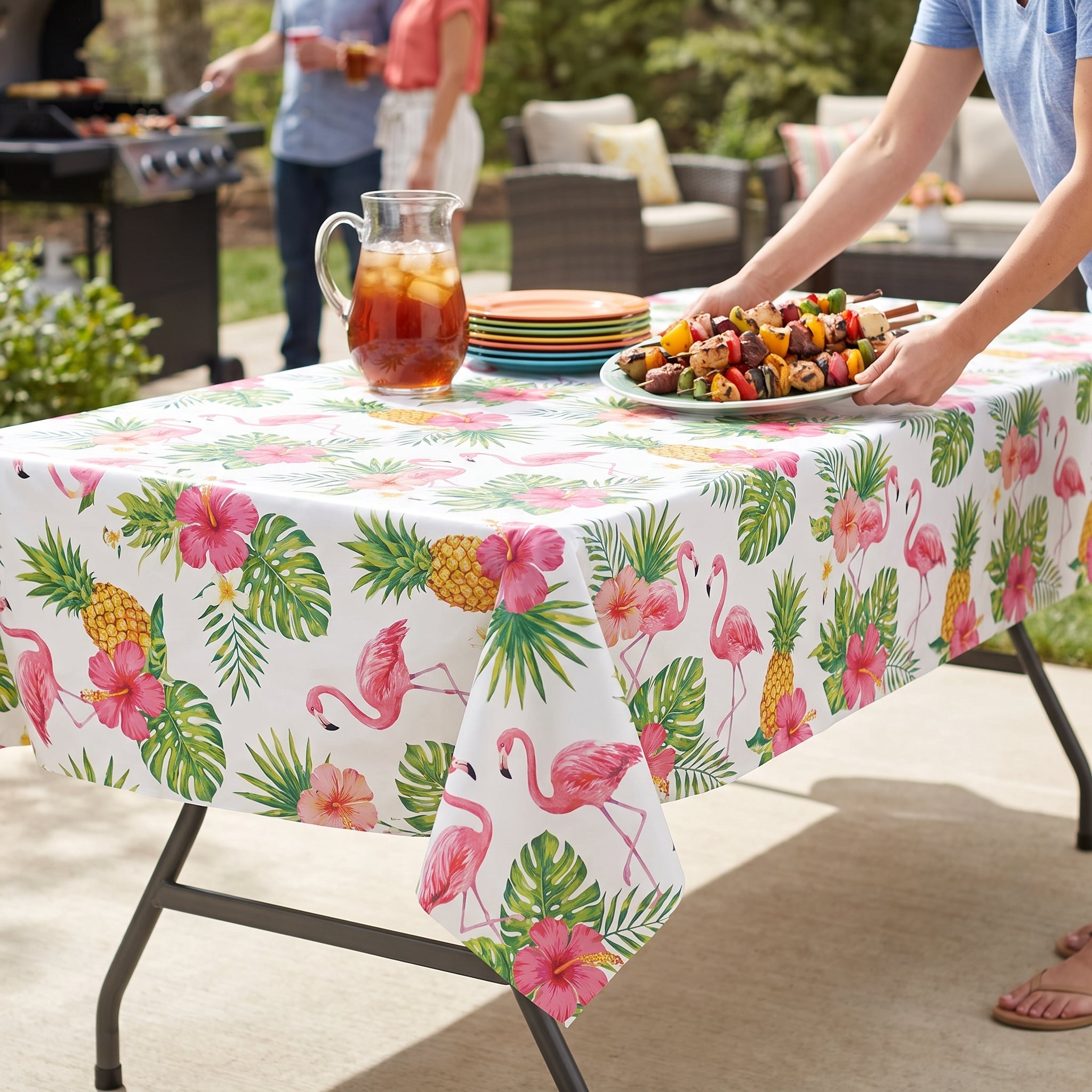 Aloha Tropical Flannel-Backed Vinyl Table Cover, 52x90-in