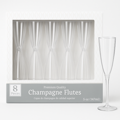 Clear Plastic Champagne Flutes, 5 oz, Pack of 8