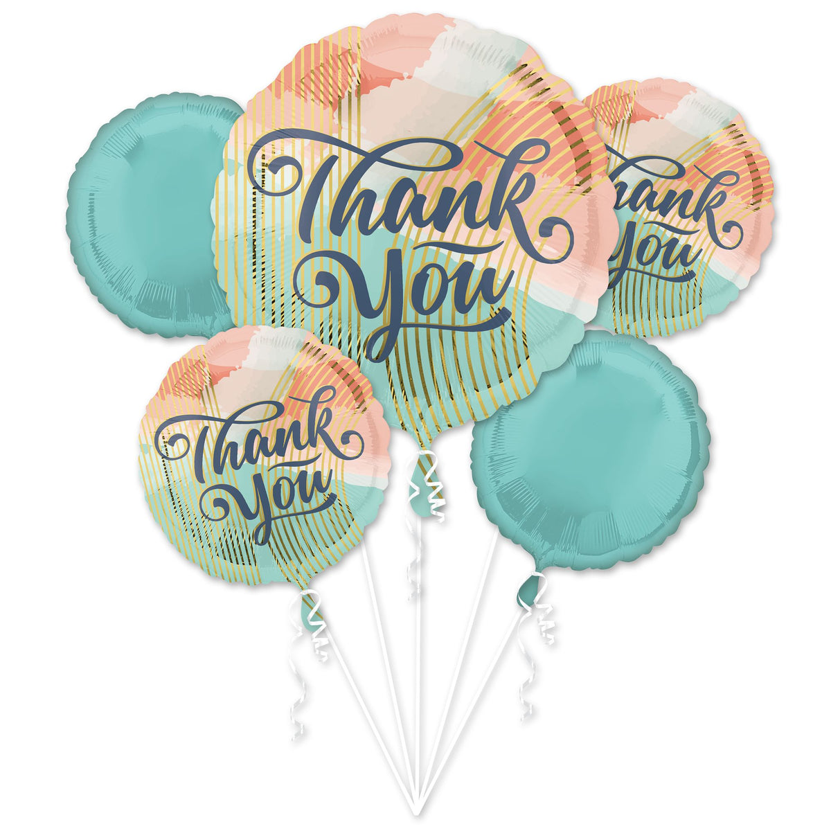 Elegant Metallic Thank You Foil Balloon Bouquet - 5 Piece Set