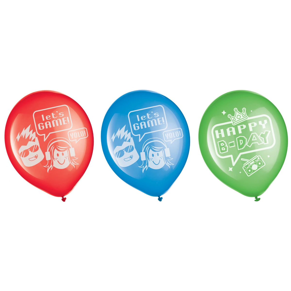 Party Town "Let's Game" Latex Balloons, 12-inch, Multicolor, 6-Pack