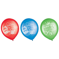 Party Town "Let's Game" Latex Balloons, 12-inch, Multicolor, 6-Pack