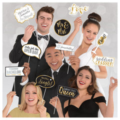 Glitter Gold Wedding Photo Booth Prop Kit, 13-Piece