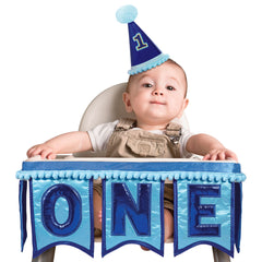 Blue "One" High Chair Decoration Kit for Baby Boy's First Birthday