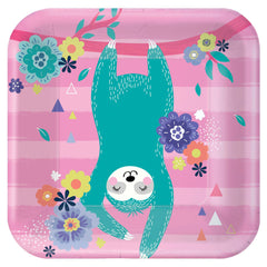 Vibrant Sloth Square Paper Plates - 7"