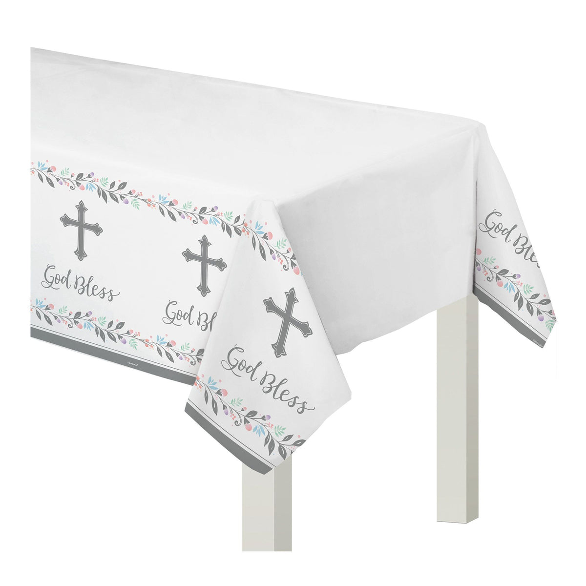 God Bless Holy Day Plastic Table Cover - 54" x 102" Reusable Decoration
