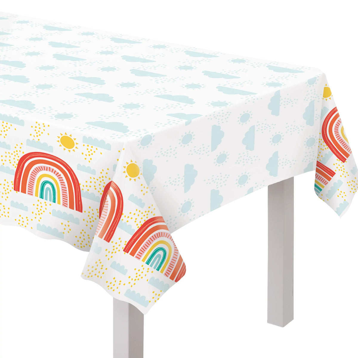 Retro Rainbow Plastic Table Cover for Kids' Parties