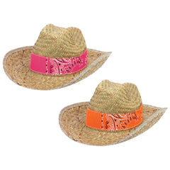 Western Straw Cowboy Hat with Vibrant Bandana