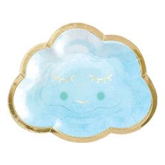 Oh Baby! Cloud-Shaped Metallic Plates - Blue & Gold, 8 Pack