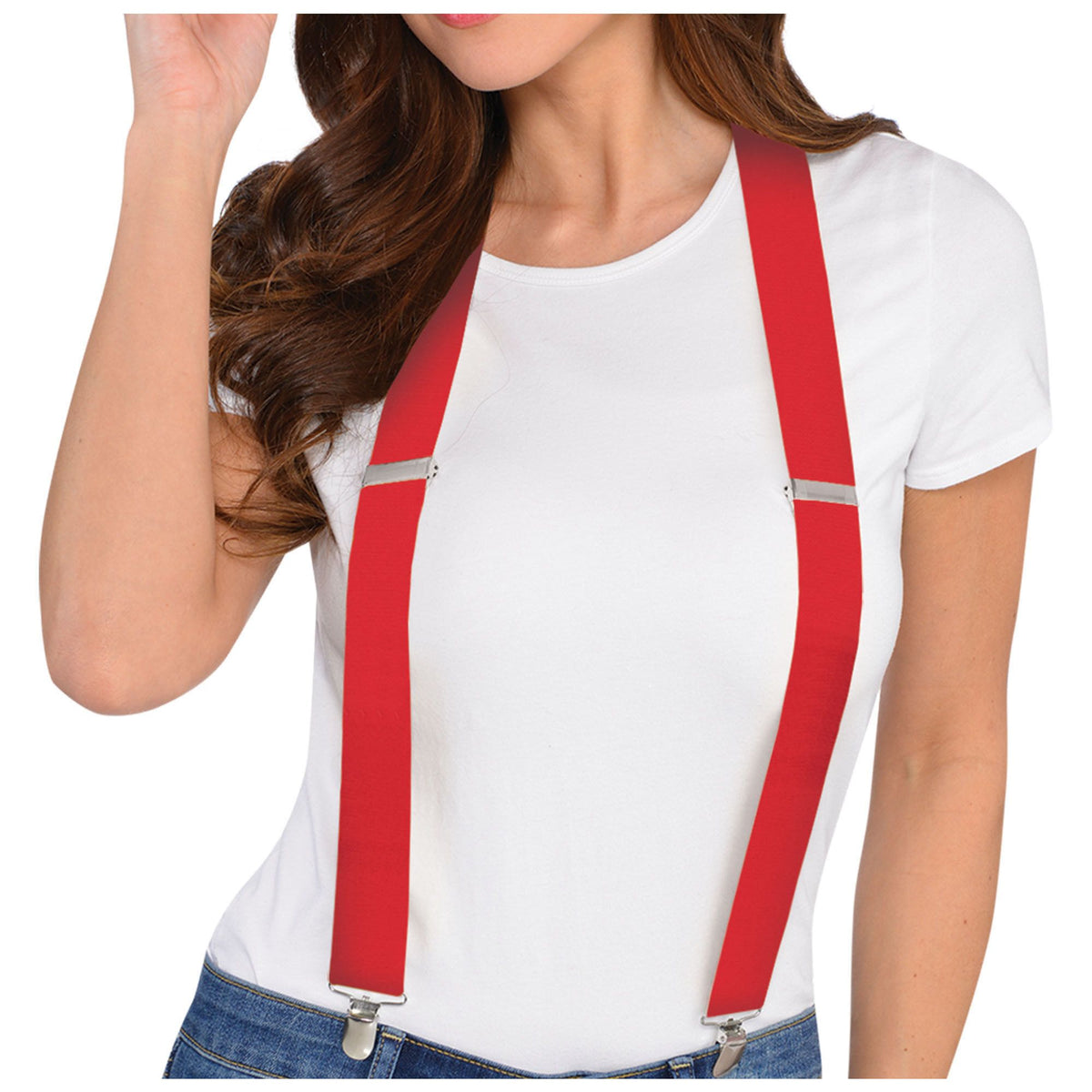 Bold Red Y-Back Suspenders - Adjustable Costume Accessory