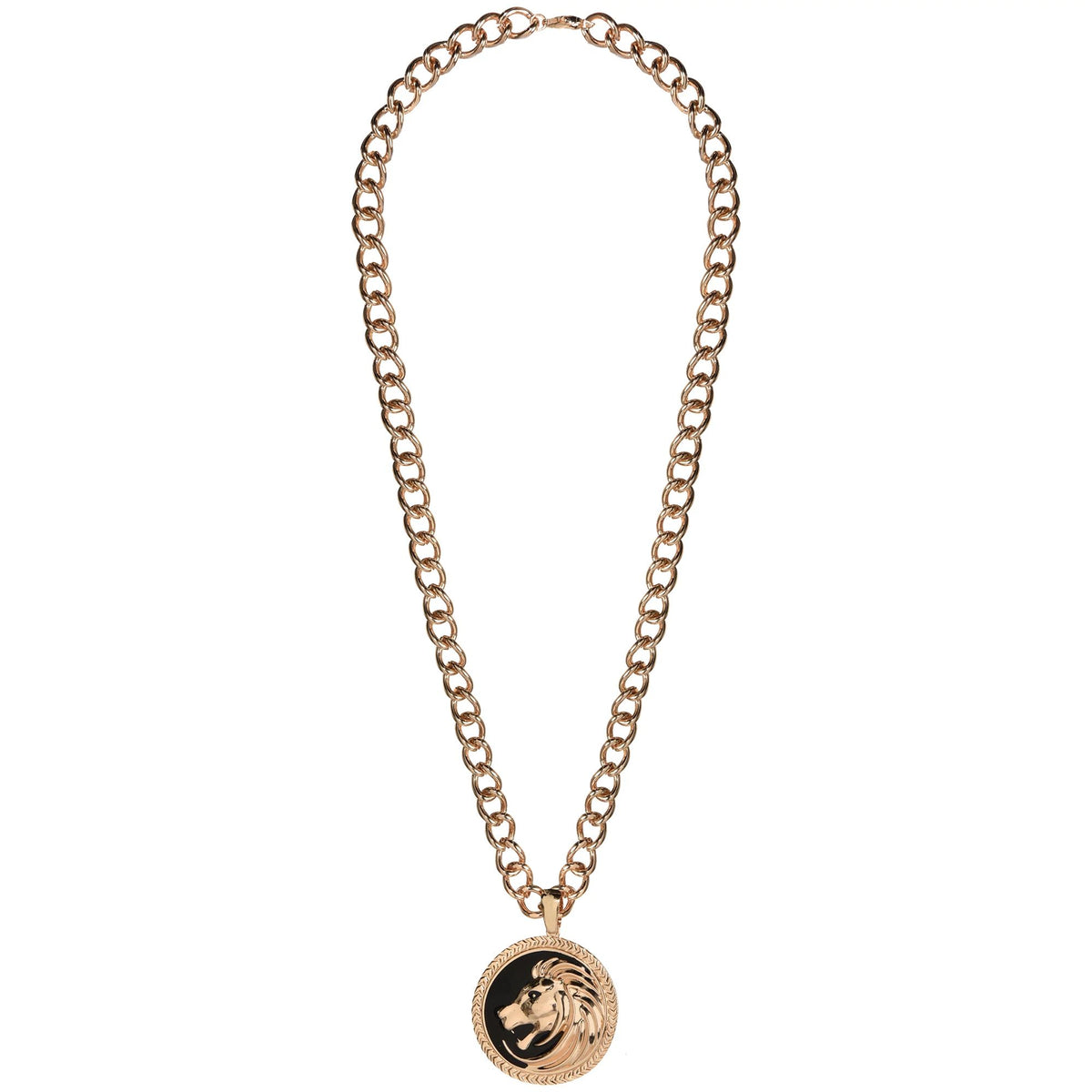 1970s Disco Lion Medallion Necklace - Gold Chain Costume Accessory