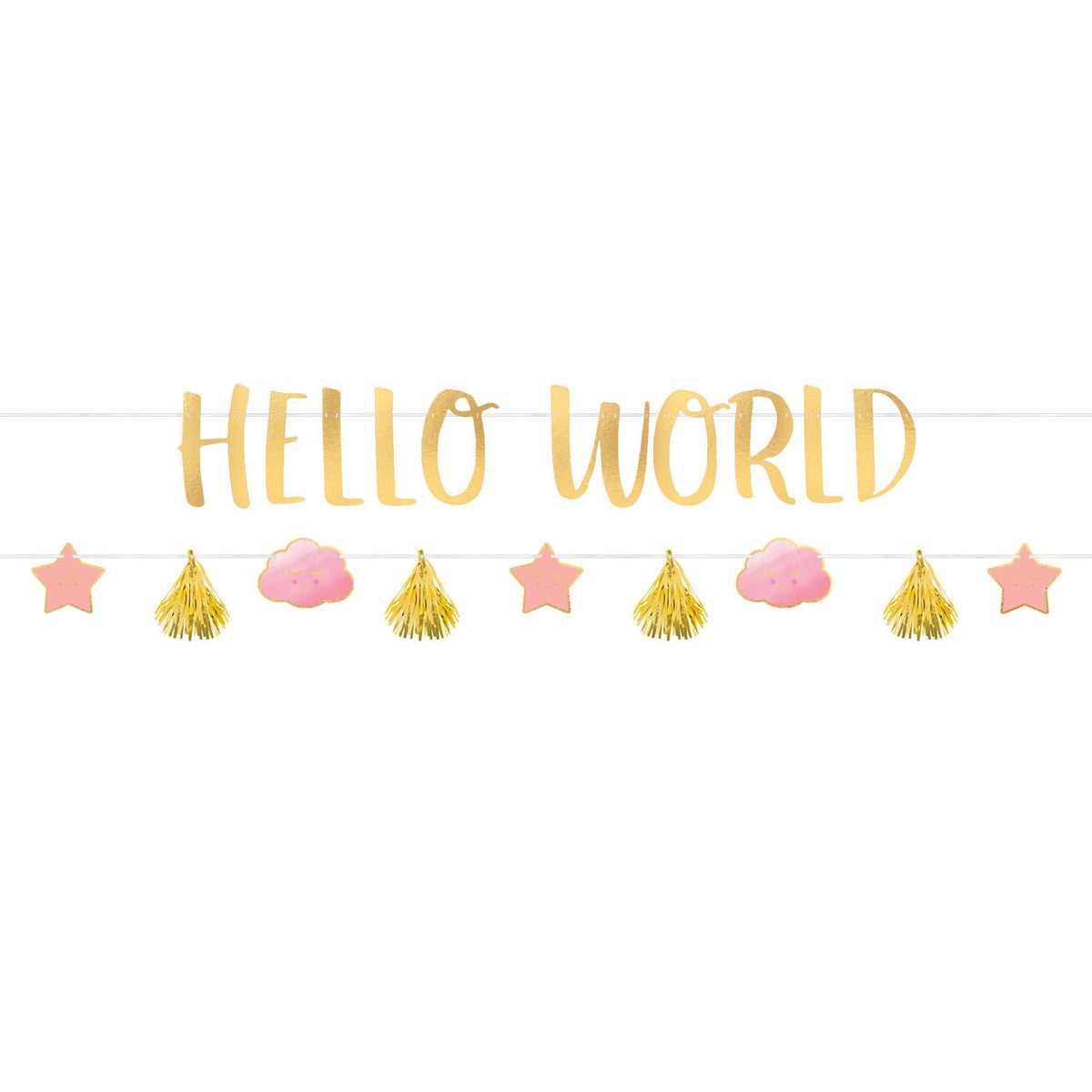 Metallic "Hello World" Baby Shower Banner Kit