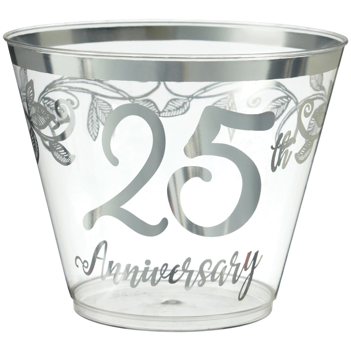 Elegant 25th Anniversary Plastic Tumblers, 9 oz, 30 Pack